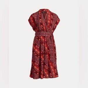 Lauren Ralph Lauren Women Geo-Stripe Belted Crepe Dress Sz 6 $165 Midi Dress